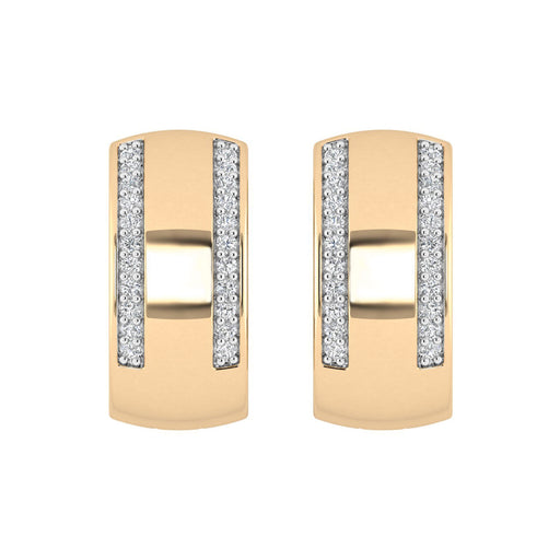 LADIES HOOPS EARRINGS 0.13CT ROUND DIAMOND 10K YELLOW GOLD