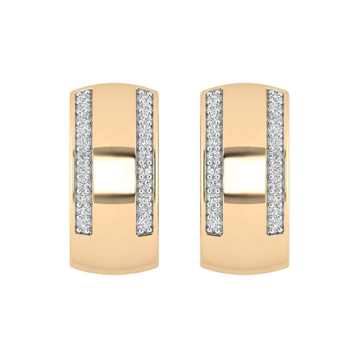 LADIES HOOPS EARRINGS 0.13CT ROUND DIAMOND 10K YELLOW GOLD