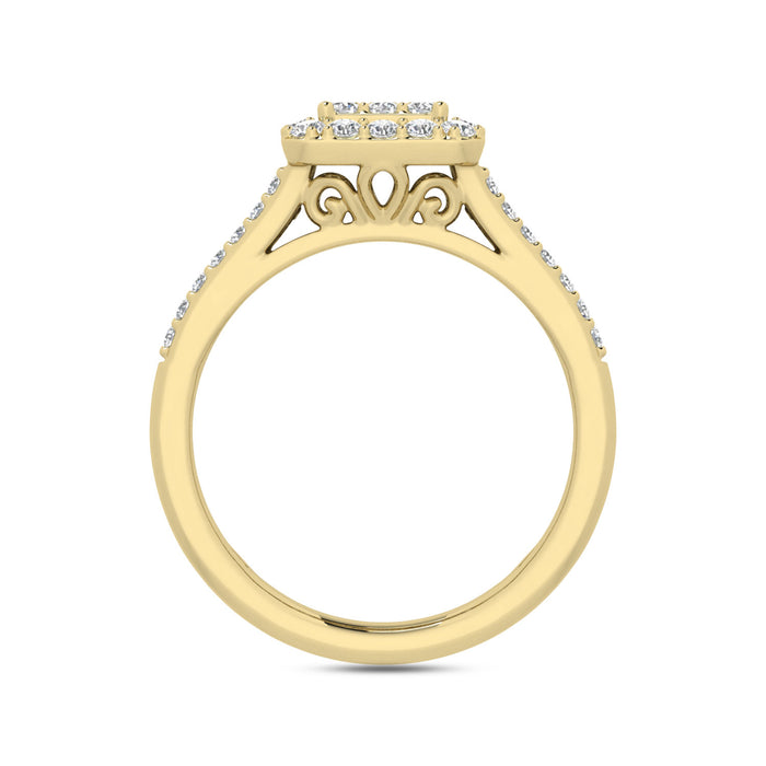 LADIES RING 1.00CT ROUND/BAGUETTE DIAMOND 10K YELLOW GOLD