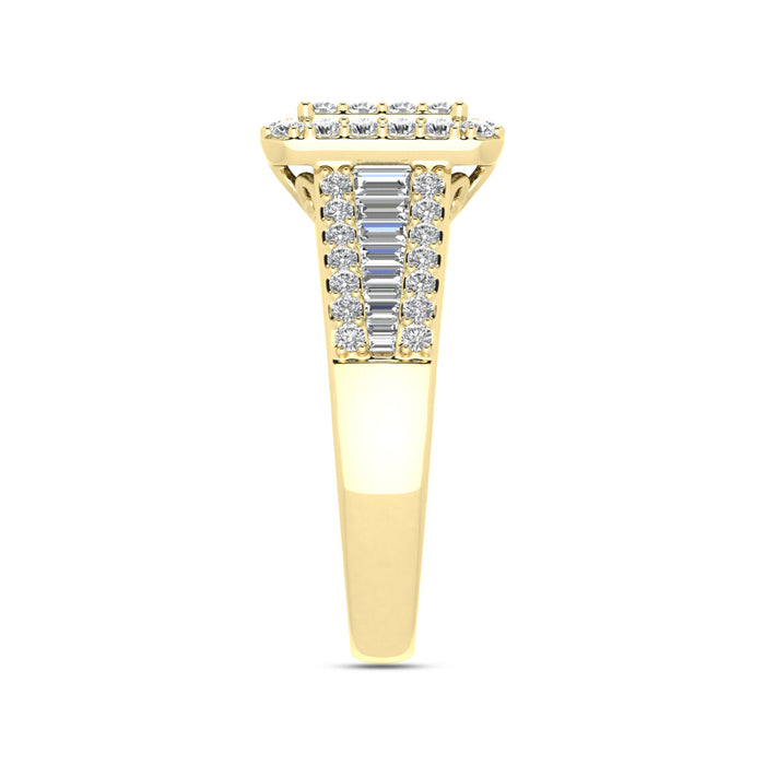 LADIES RING 1.00CT ROUND/BAGUETTE DIAMOND 10K YELLOW GOLD