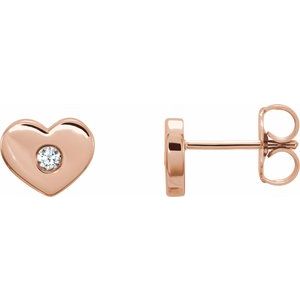 Ladies Natural Diamond Heart Earrings (I1, G-H) — 14K Rose Gold