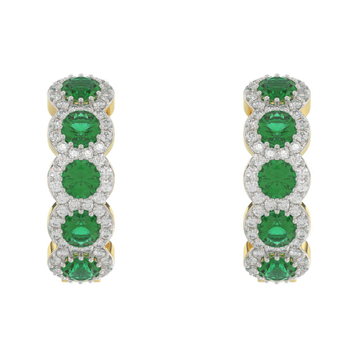 14K Yellow Gold 3.62Ct Emerald And Round Diamond Hoop Earrings For Women. A Refined Luxury Jewelry Design Perfect For Gifting Or Special Events.