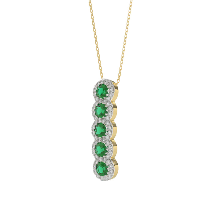 14K Yellow Gold 1.80Ct Emerald And Round Diamond Pendant For Women. A Refined Luxury Jewelry Design Includes Chain