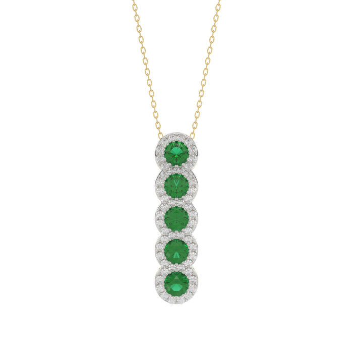 14K Yellow Gold 1.80Ct Emerald And Round Diamond Pendant For Women. A Refined Luxury Jewelry Design Includes Chain