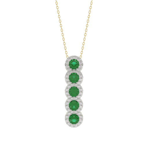 14K Yellow Gold 1.80Ct Emerald And Round Diamond Pendant For Women. A Refined Luxury Jewelry Design Includes Chain