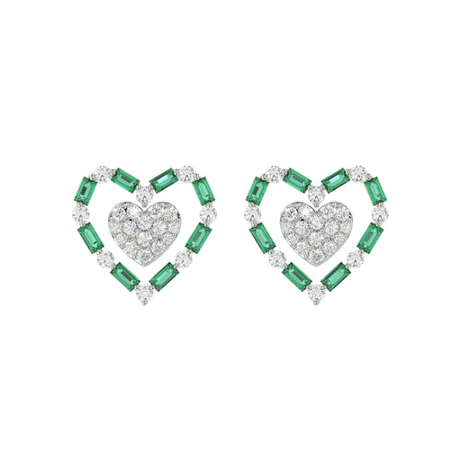 LADIES EARRING 0.50CT ROUND/GREEN EMERALD BAGUETTE DIAMOND 14K YELLOW GOLD (GREEN EMERALD BAGUETTE 0.32CT)