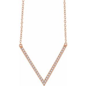 Ladies Natural Diamond V Necklace (I1, H+) — 14K Rose Gold