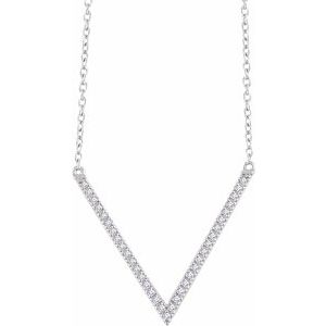 Ladies Natural Diamond V Necklace (I1, H+) — 14K White Gold