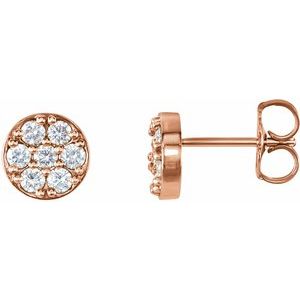Ladies Natural Diamond Cluster Earrings — 14K Rose Gold