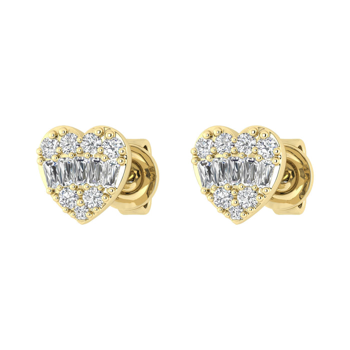 LADIES EARRINGS 0.25CT ROUND/BAGUETTE DIAMOND 14K YELLOW GOLD