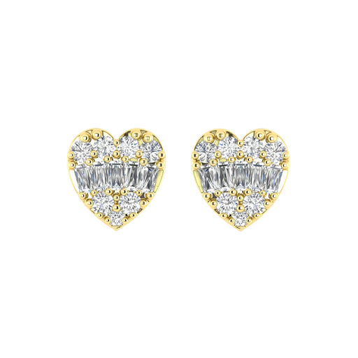 LADIES EARRINGS 0.25CT ROUND/BAGUETTE DIAMOND 14K YELLOW GOLD