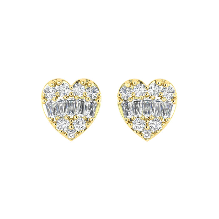 LADIES EARRINGS 0.25CT ROUND/BAGUETTE DIAMOND 14K YELLOW GOLD