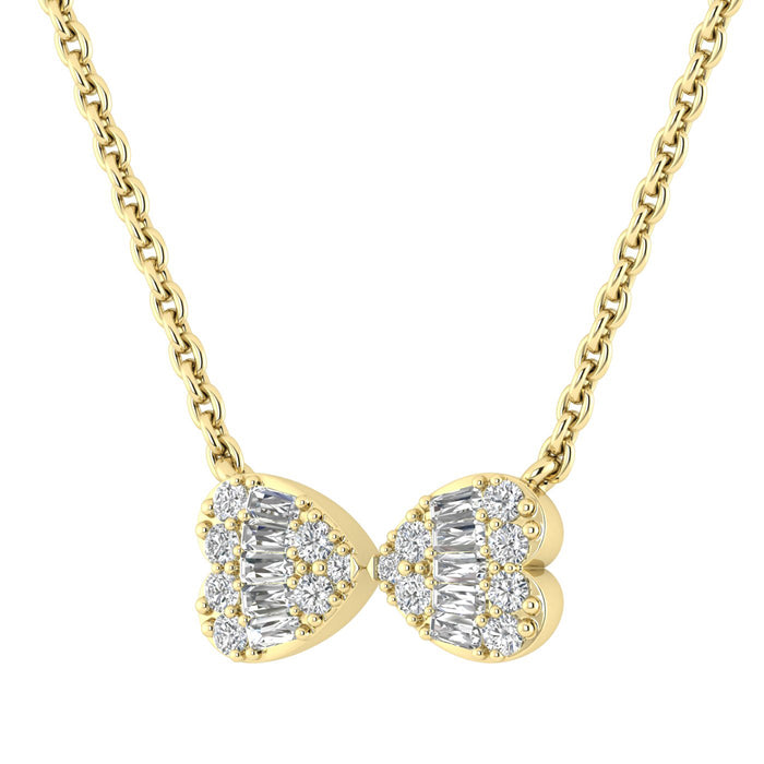 LADIES PENDANT WITH CHAIN 0.25CT ROUND/BAGUETTE DIAMOND 14K YELLOW GOLD