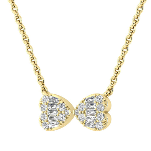 LADIES PENDANT WITH CHAIN 0.25CT ROUND/BAGUETTE DIAMOND 14K YELLOW GOLD
