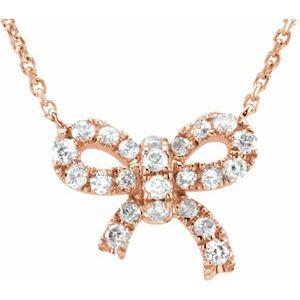 Ladies Natural Diamond Bow Necklace (I1, H-I) — 14K Rose Gold