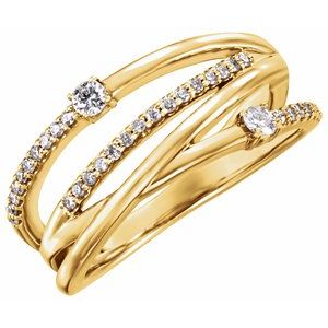 Ladies Natural Diamond Criss-Cross Ring — 14K Yellow Gold