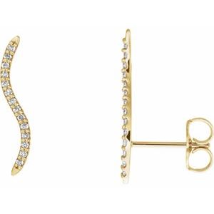 Ladies Natural Diamond Ear Climbers — 14K Yellow Gold