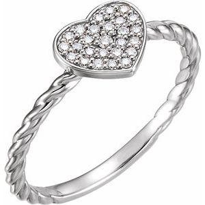 Ladies Natural Diamond Heart Rope Ring (I1, G-H) — Sterling Silver