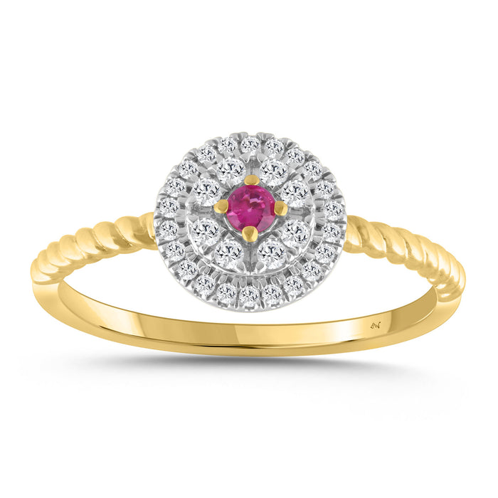 LADIES RING 0.20CT ROUND/ROUND RUBY DIAMOND 10K YELLOW GOLD (CENTER STONE 0.0.75CT ROUND RUBY DIAMOND)
