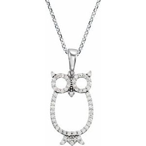 Ladies Natural Diamond Owl Necklace (I1, G-H) — 14K White Gold