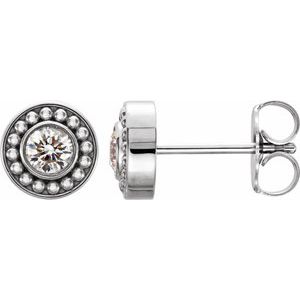 Ladies Natural Diamond Beaded Earrings (I1, G-H) — 14K White Gold