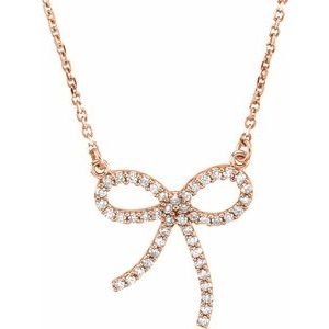 Ladies Natural Diamond Bow Necklace (I1, G-H) — 14K Rose Gold