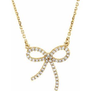 Ladies Natural Diamond Bow Necklace (I1, G-H) — 14K Yellow Gold