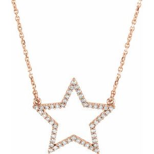 Ladies Natural Diamond Star Necklace (I1, G-H) — 14K Rose Gold