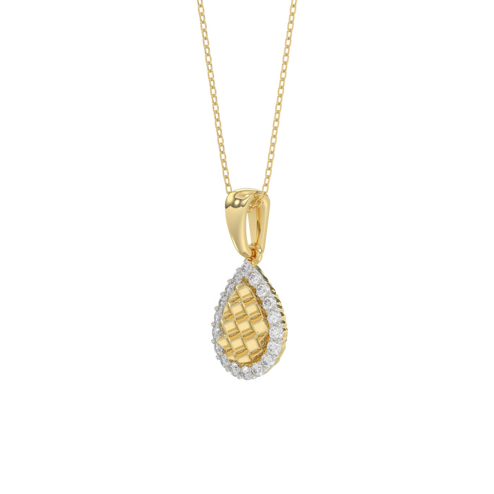 Elegant 10K Yellow Gold Ladies Teardrop Nugget Pendant Featuring A Cluster Of 0.20 Ct Round Diamonds. Includes Chain