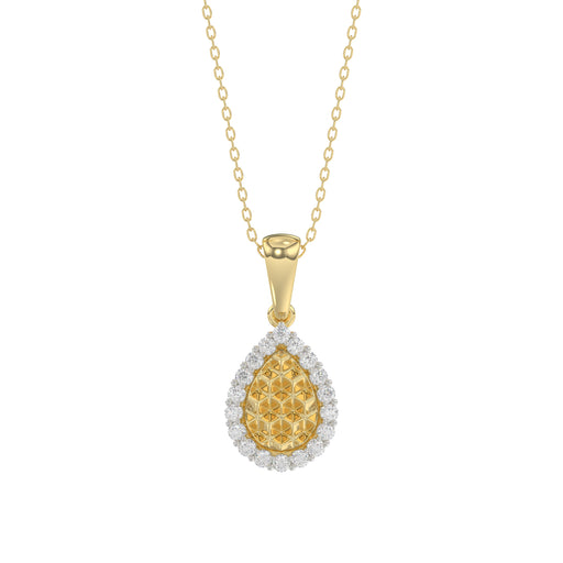 Elegant 10K Yellow Gold Ladies Teardrop Nugget Pendant Featuring A Cluster Of 0.20 Ct Round Diamonds. Includes Chain