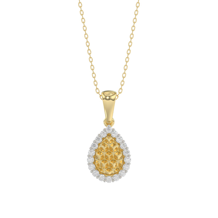 Elegant 10K Yellow Gold Ladies Teardrop Nugget Pendant Featuring A Cluster Of 0.20 Ct Round Diamonds. Includes Chain