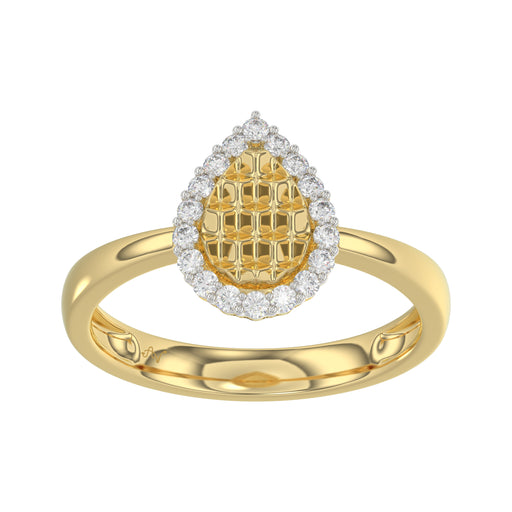 10K Yellow Gold Round Diamond Halo Ring With Nugget Design For Women. A Sparkling And Elegant 0.20 Ct Fine Jewelry Ring Perfect For Gifting.