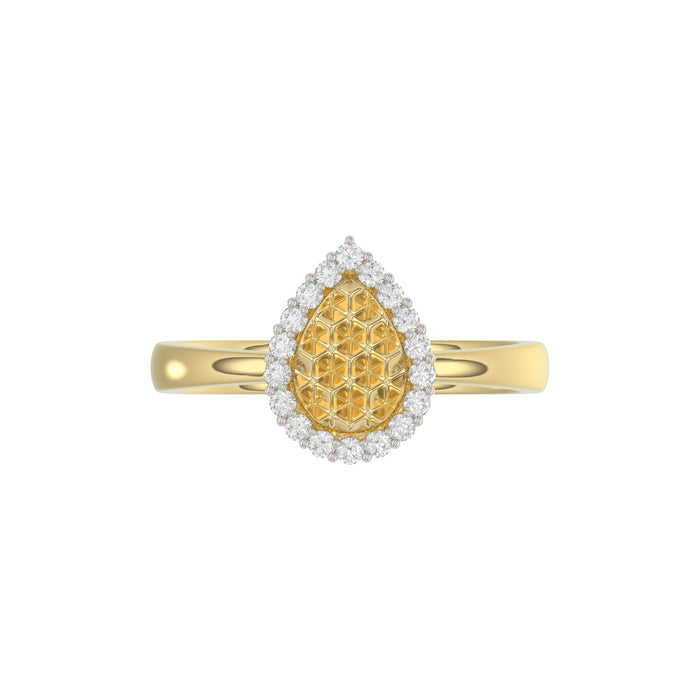 10K Yellow Gold Round Diamond Halo Ring With Nugget Design For Women. A Sparkling And Elegant 0.20 Ct Fine Jewelry Ring Perfect For Gifting.