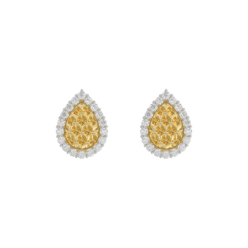 10K Yellow Gold 0.20Ct Ladies Halo Earrings With Nugget Design And Round Diamond Sparkle. A Modern Fine Jewelry Piece Ideal For Gifting Or Daily Wear.
