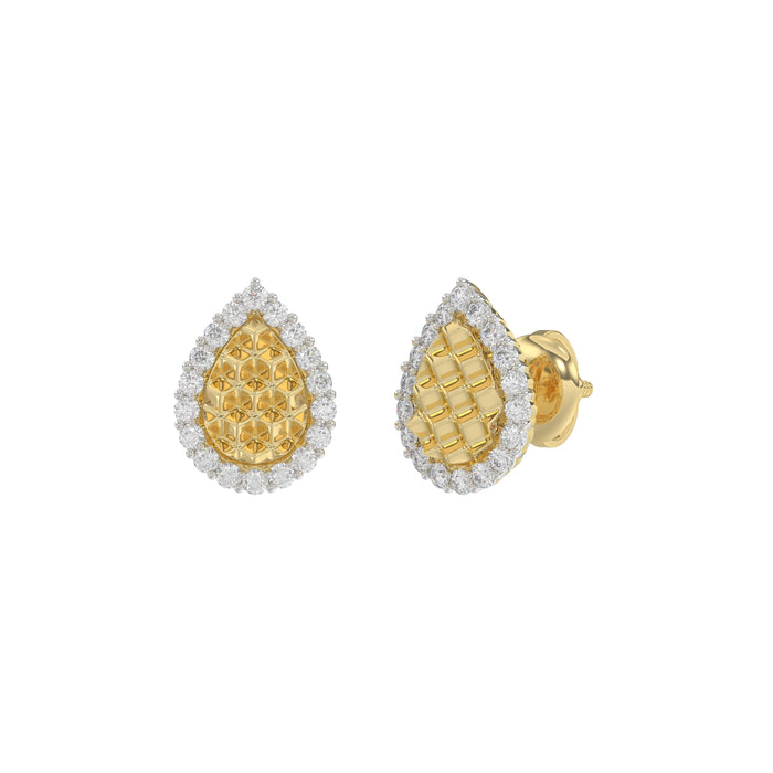 10K Yellow Gold 0.20Ct Ladies Halo Earrings With Nugget Design And Round Diamond Sparkle. A Modern Fine Jewelry Piece Ideal For Gifting Or Daily Wear.