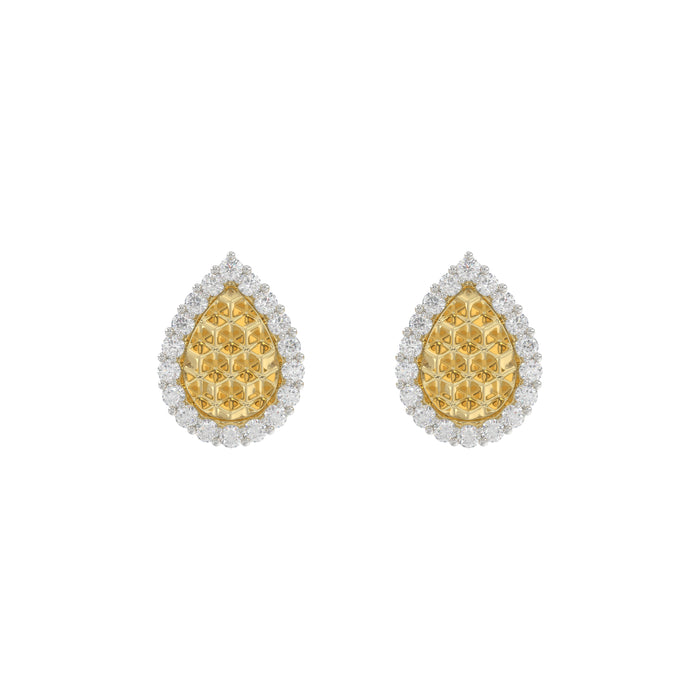 10K Yellow Gold 0.20Ct Ladies Halo Earrings With Nugget Design And Round Diamond Sparkle. A Modern Fine Jewelry Piece Ideal For Gifting Or Daily Wear.