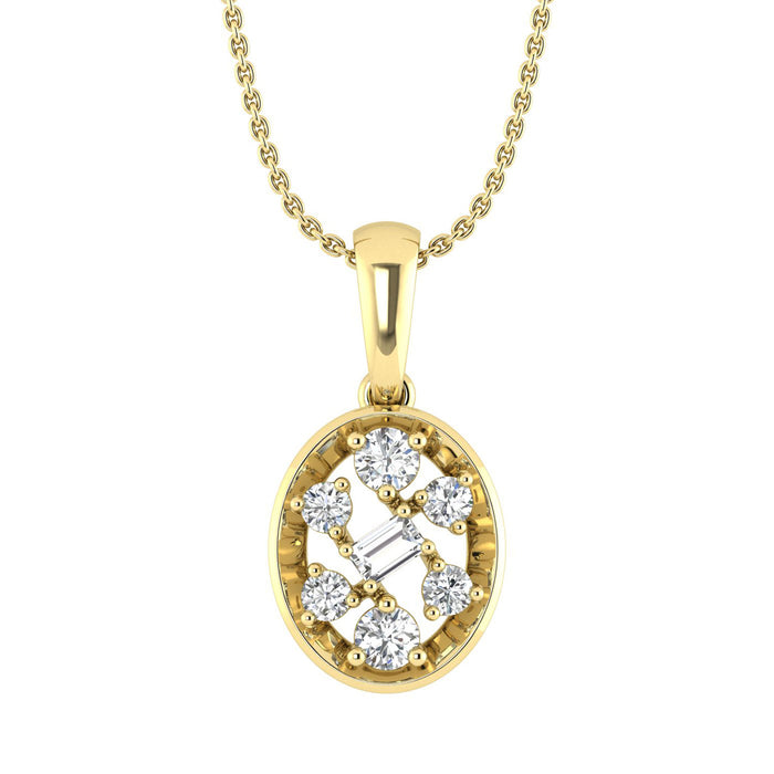 LADIES PENDANT WITH CHAIN 0.20CT ROUND/BAGUETTE DIAMOND 10K YELLOW GOLD