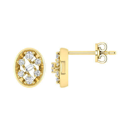 LADIES EARRINGS 0.20CT ROUND/BAGUETTE DIAMOND 10K YELLOW GOLD