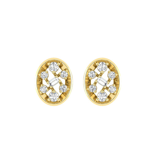 LADIES EARRINGS 0.20CT ROUND/BAGUETTE DIAMOND 10K YELLOW GOLD