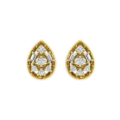 LADIES EARRINGS 0.20CT ROUND/BAGUETTE DIAMOND 10K YELLOW GOLD