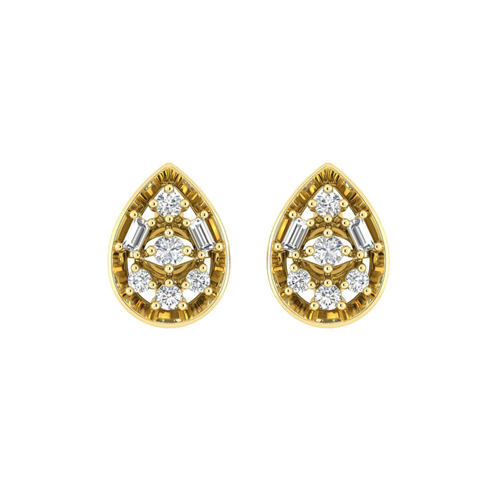 LADIES EARRINGS 0.20CT ROUND/BAGUETTE DIAMOND 10K YELLOW GOLD
