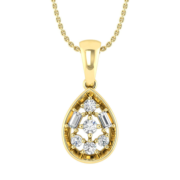 LADIES PENDANT WITH CHAIN 0.20CT ROUND/BAGUETTE DIAMOND 10K YELLOW GOLD