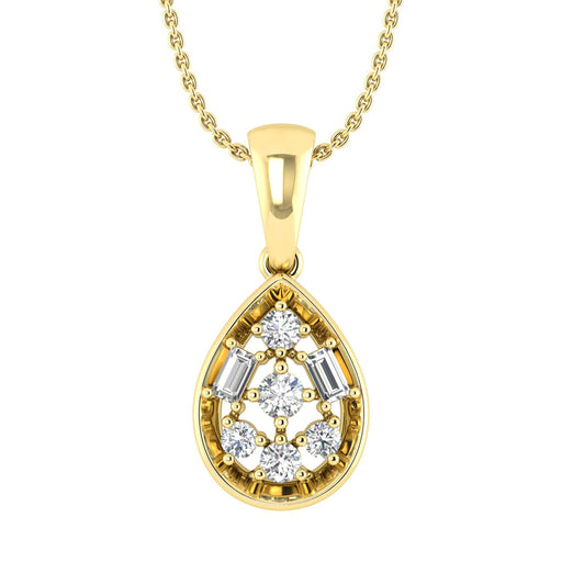 LADIES PENDANT WITH CHAIN 0.20CT ROUND/BAGUETTE DIAMOND 10K YELLOW GOLD