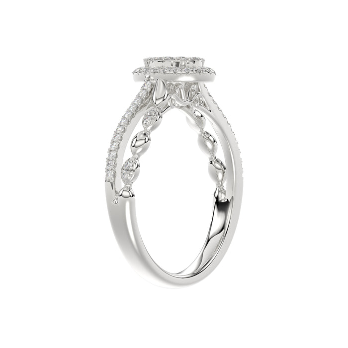 Adies 0.25Ct Round Diamond Sterling Silver White Promise Ring � Halo Oval Design With Split Shank, Elegant Women�S Jewelry