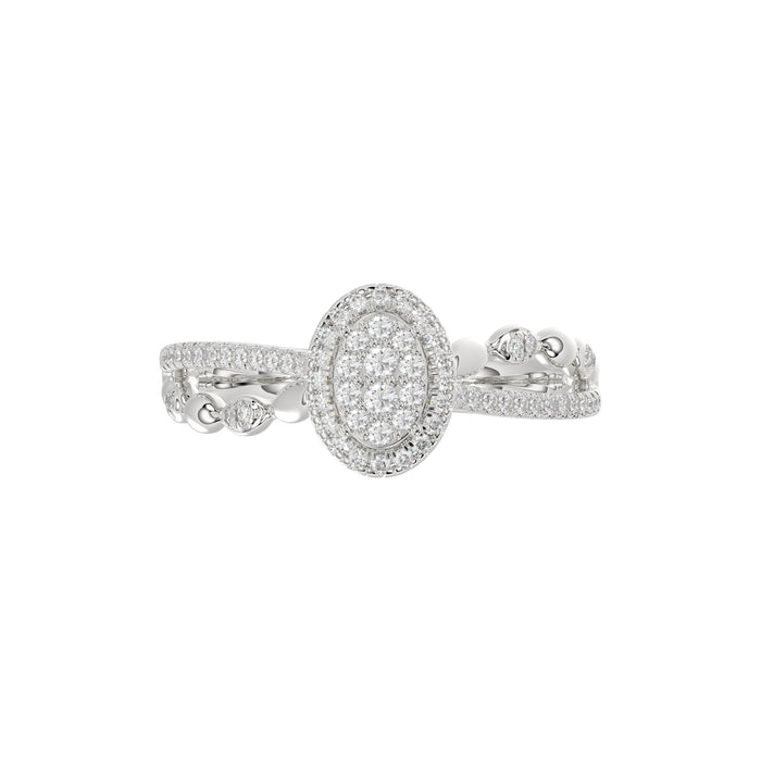 Adies 0.25Ct Round Diamond Sterling Silver White Promise Ring � Halo Oval Design With Split Shank, Elegant Women�S Jewelry