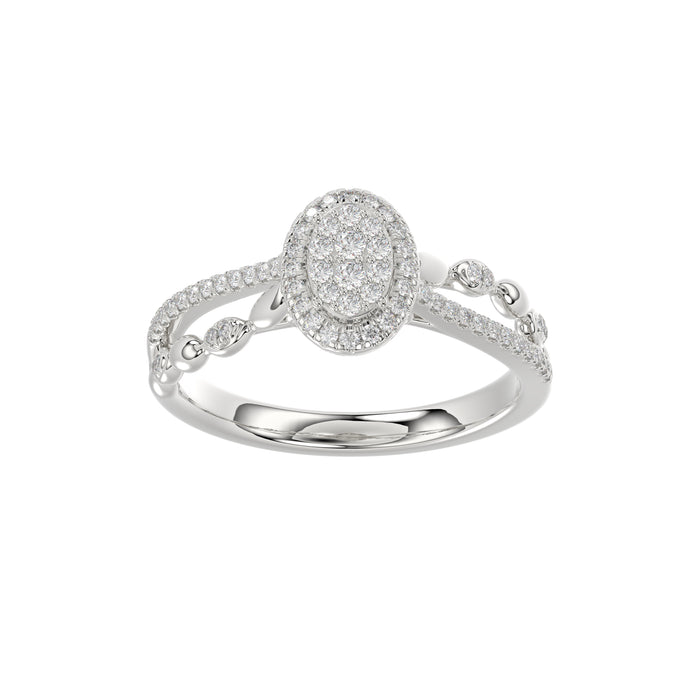 Adies 0.25Ct Round Diamond Sterling Silver White Promise Ring � Halo Oval Design With Split Shank, Elegant Women�S Jewelry
