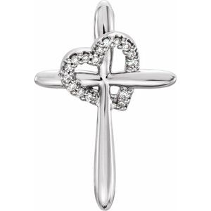 Ladies Natural Diamond Heart Cross Pendant (I1, G-H) — Sterling Silver