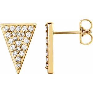 Ladies Natural Diamond Triangle Earrings — 14K Yellow Gold
