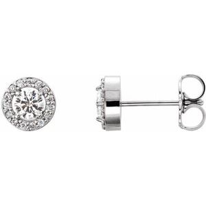 Ladies Natural Diamond Halo-Style Earrings — 14K White Gold
