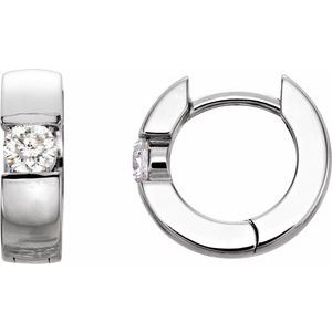 Ladies Natural Diamond 12 mm Hinged Huggie Hoop Earrings (I1, G-H) — Platinum